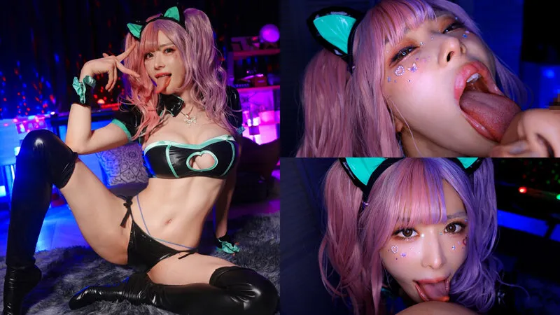 爆乳舌長コスプレイヤーのねっとりナメクジ淫語責め サンプル画像 15