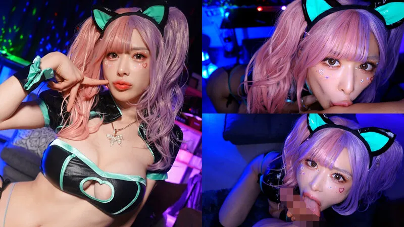 爆乳舌長コスプレイヤーのねっとりナメクジ淫語責め サンプル画像 16